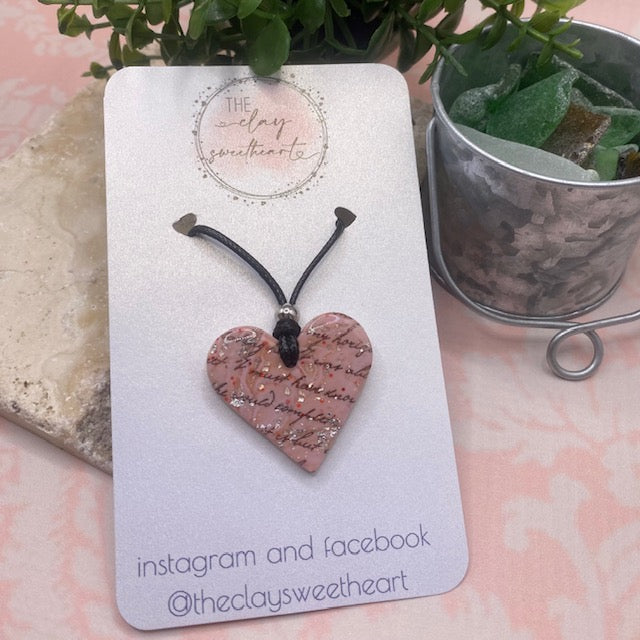202 polymer clay pink heart necklace - valentines love letter collection