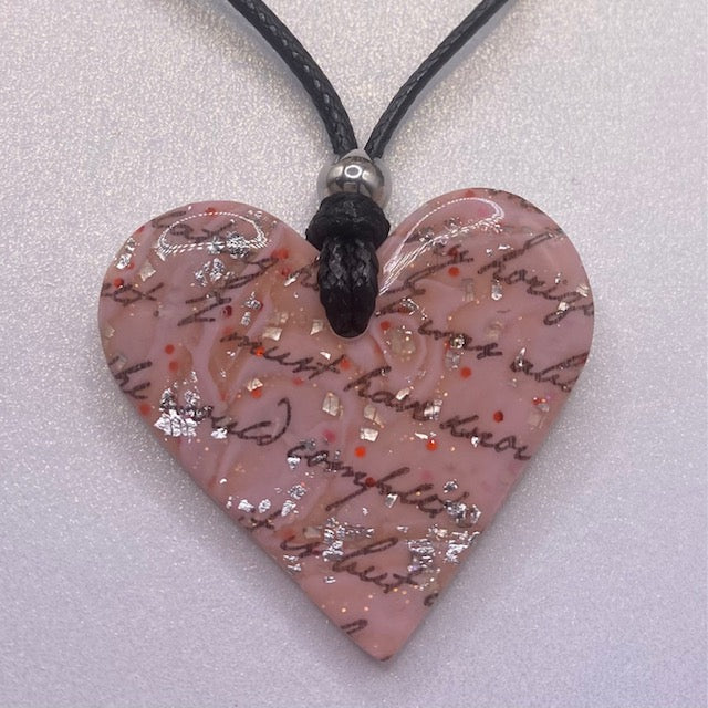 202 polymer clay pink heart necklace - valentines love letter collection