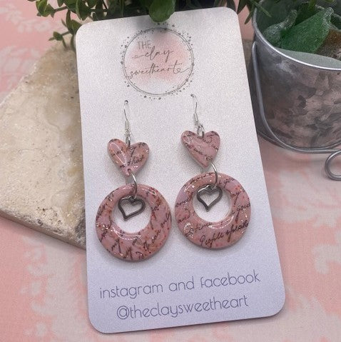 201 polymer clay earrings - pink heart - valentines love letter collection