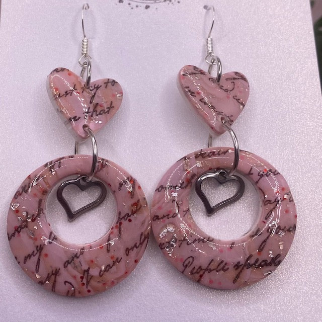 201 polymer clay earrings - pink heart - valentines love letter collection