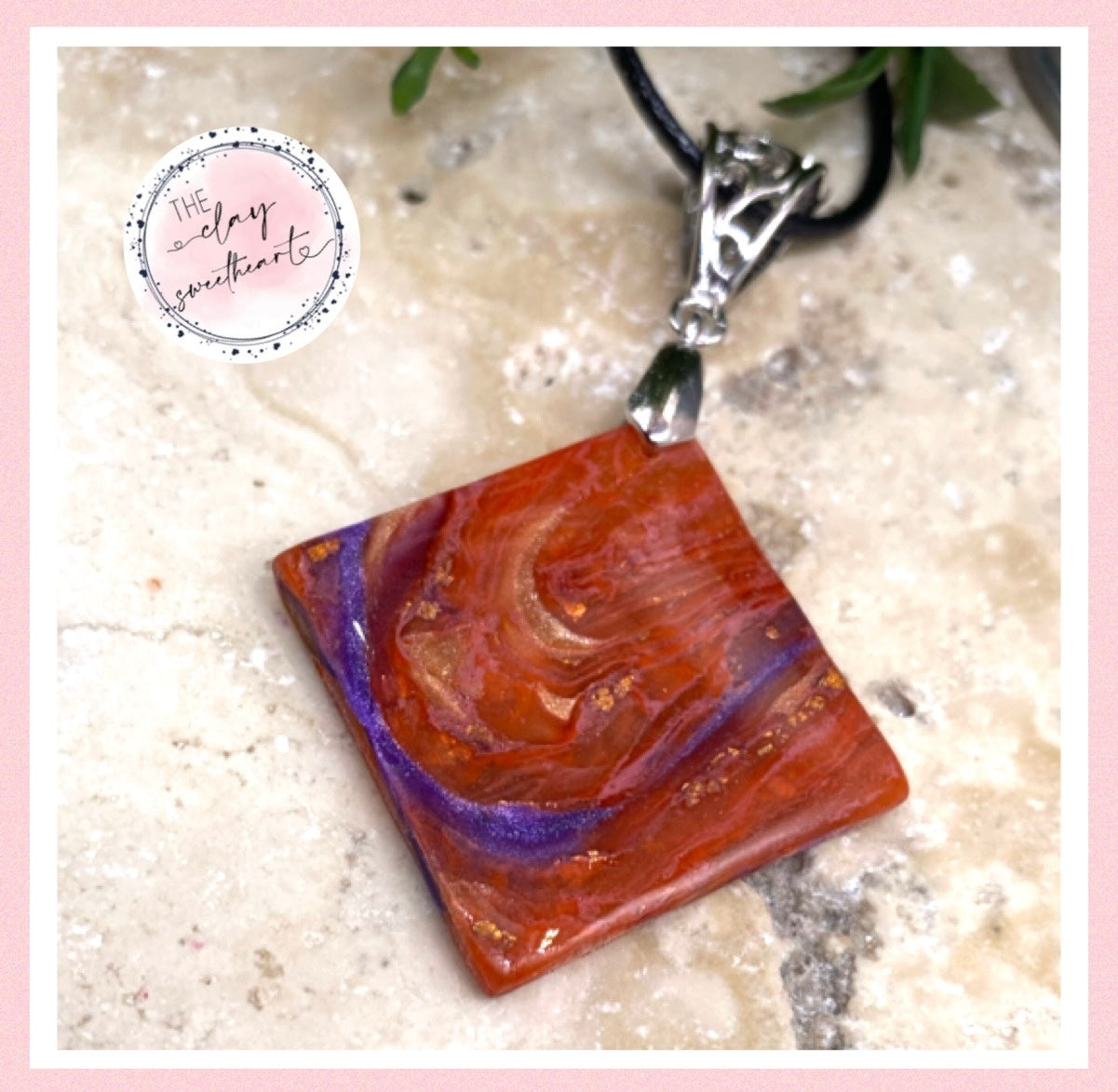 2214 red with purple polymer clay necklace