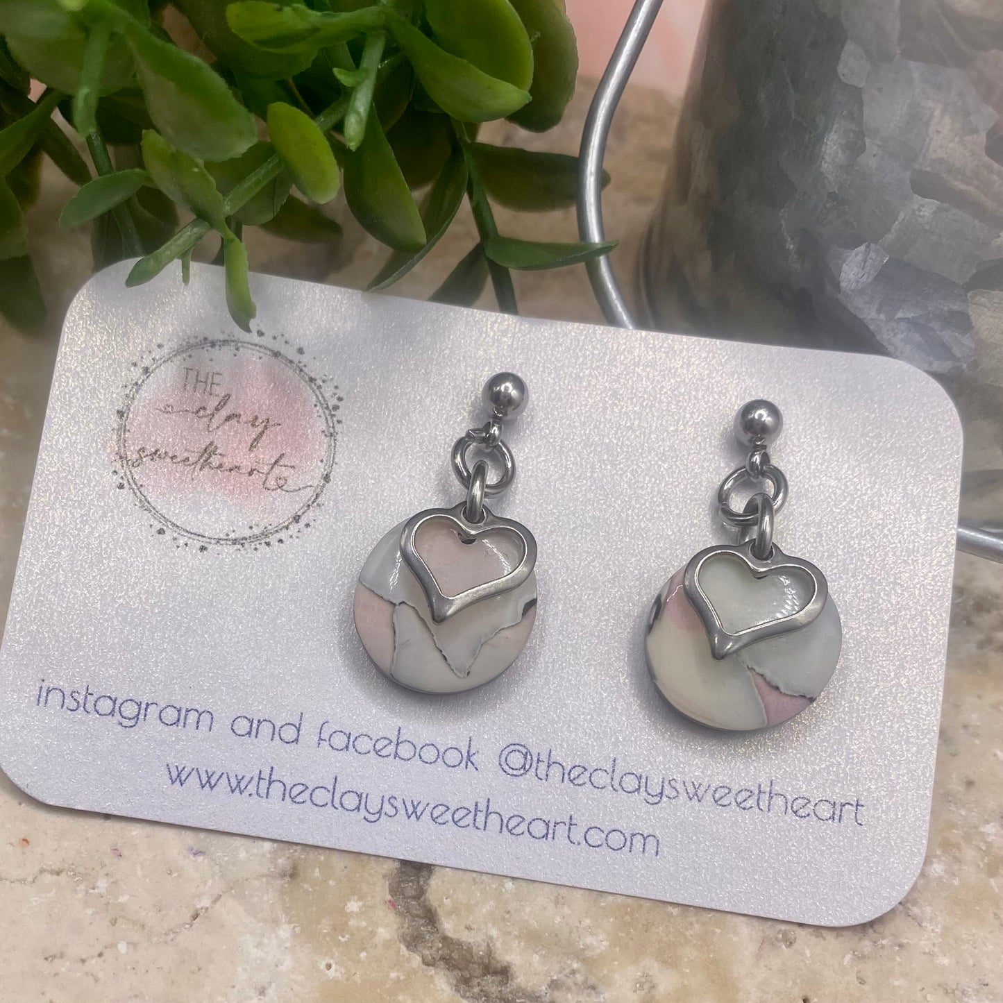 1004 polymer clay heart earrings