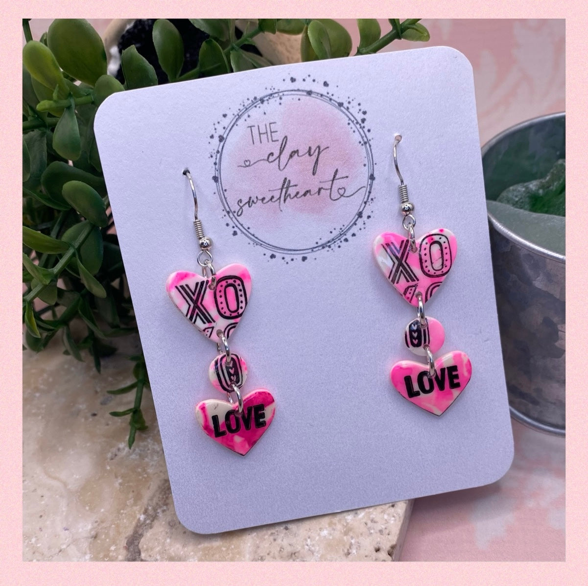 501 80s valentines heart polymer clay earrings
