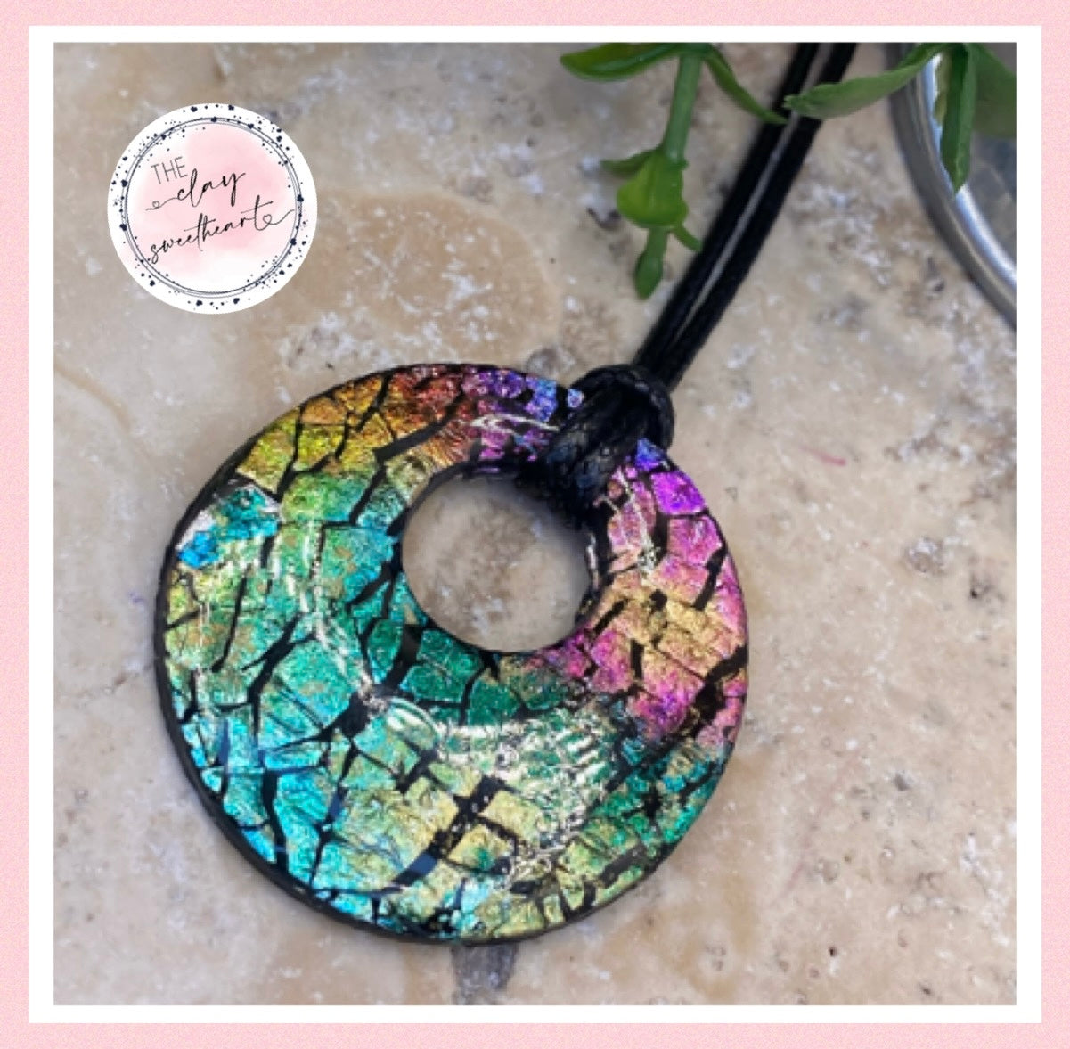 2101 Rainbow prism polymer clay circle necklace