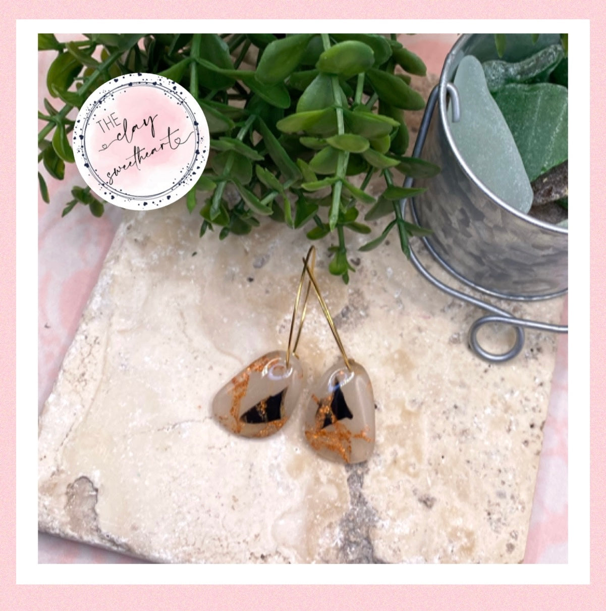 1403 black and copper polymer clay hoop earrings