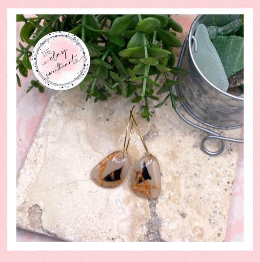 1403 black and copper polymer clay hoop earrings