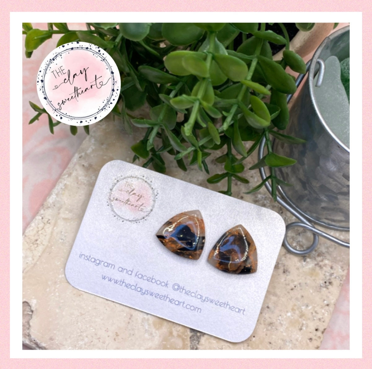 1414 black and copper polymer clay stud earrings