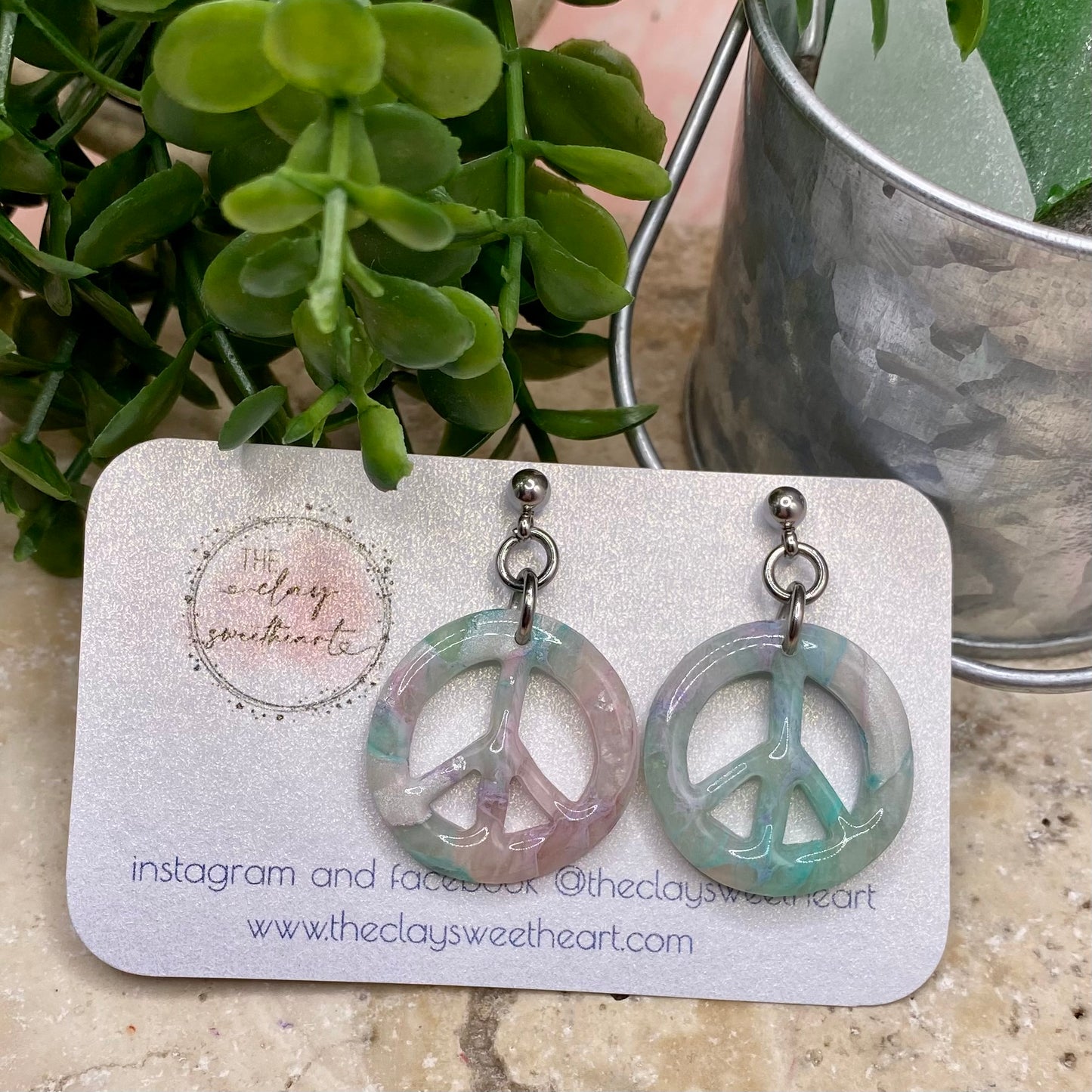 407 polymer clay peace sign earrings