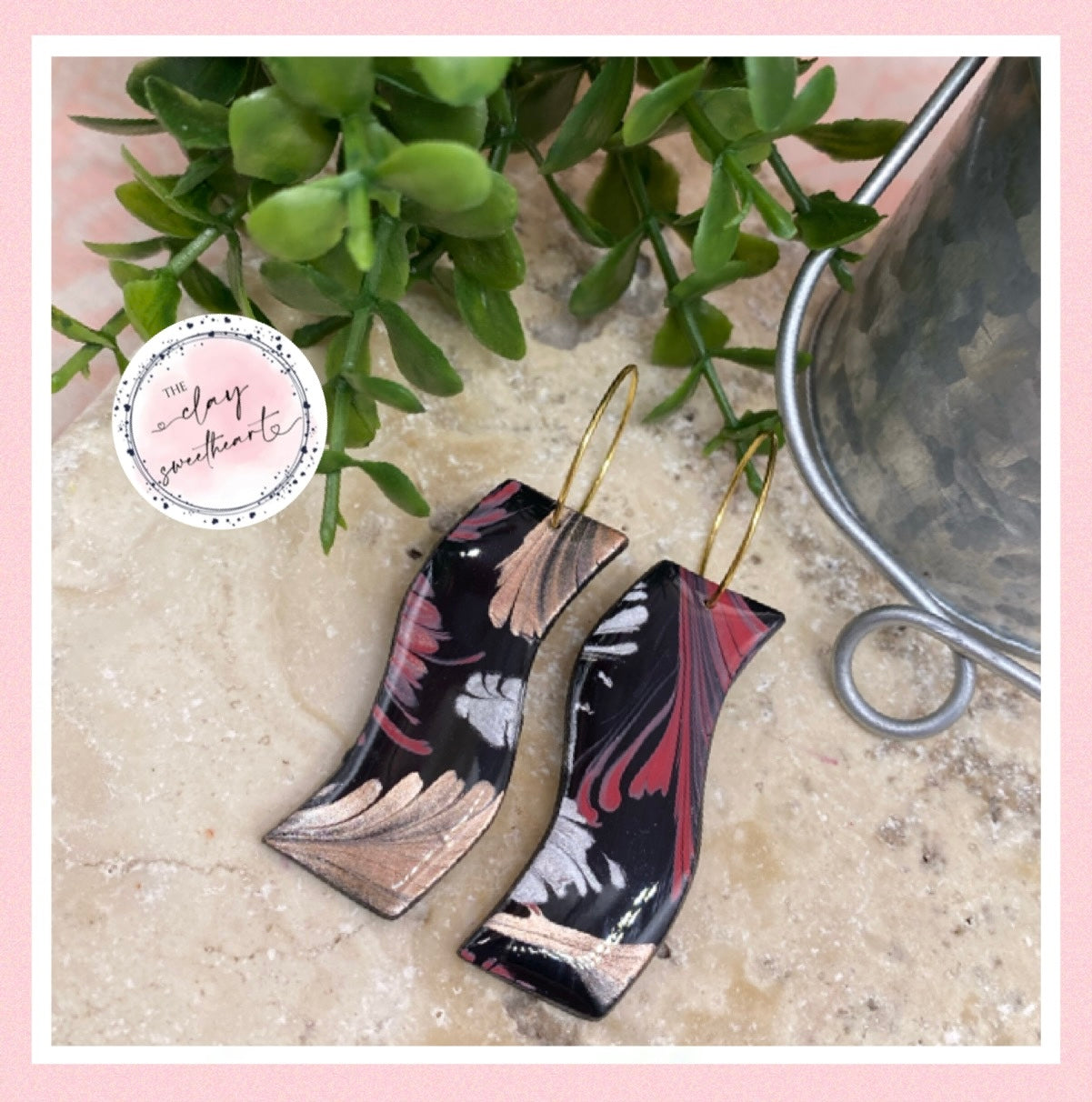 2505 black, red, gold painted hoop earrings