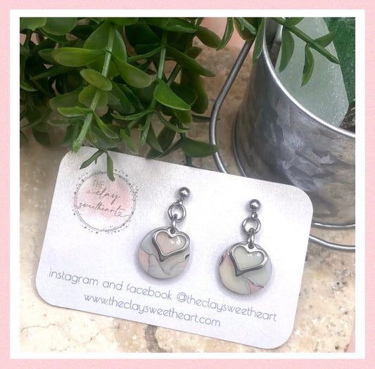 1004 polymer clay heart earrings
