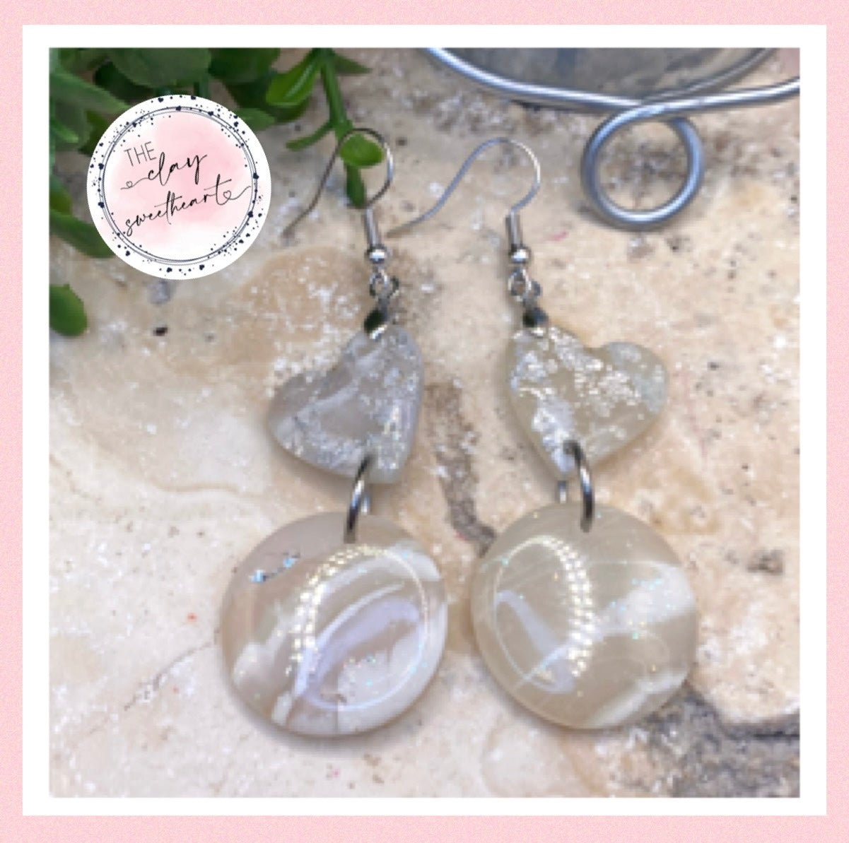1505 white and silver polymer clay earrings