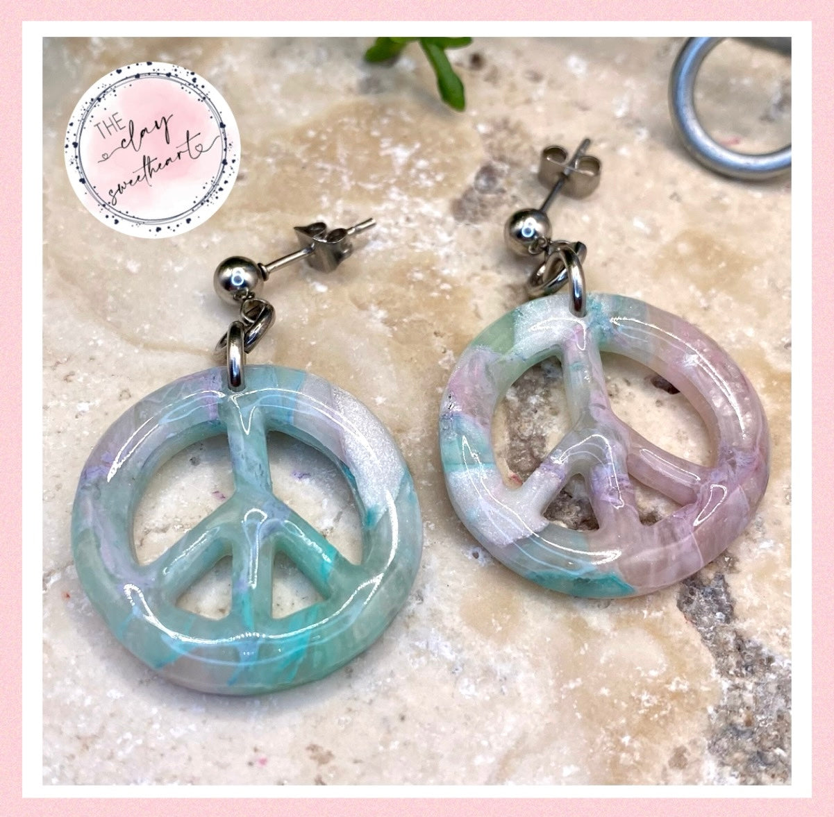407 polymer clay peace sign earrings