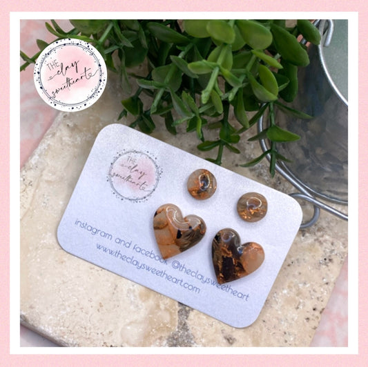 1411 black and copper polymer clay stud earrings