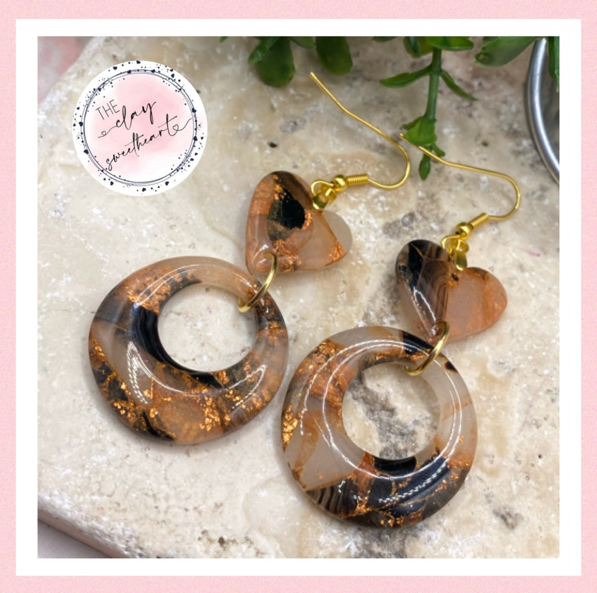 1401 black and copper polymer clay earrings