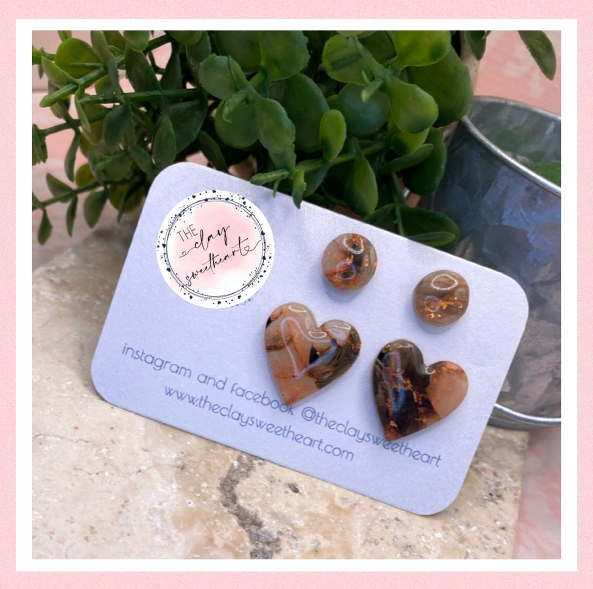 1411 black and copper polymer clay stud earrings