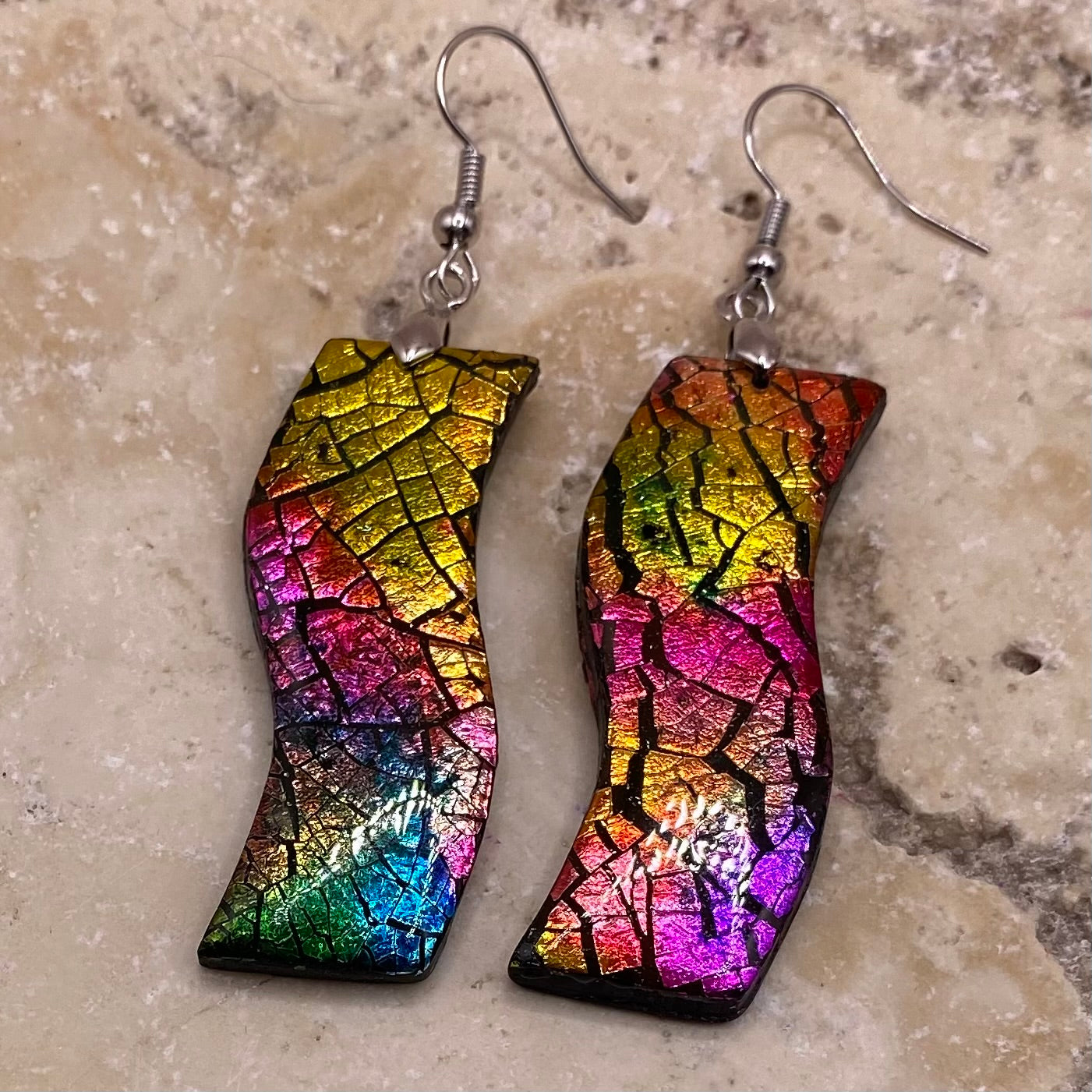 002 Rainbow prism polymer clay earrings