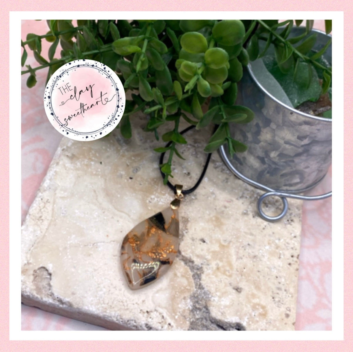 1407 black and copper polymer clay necklace