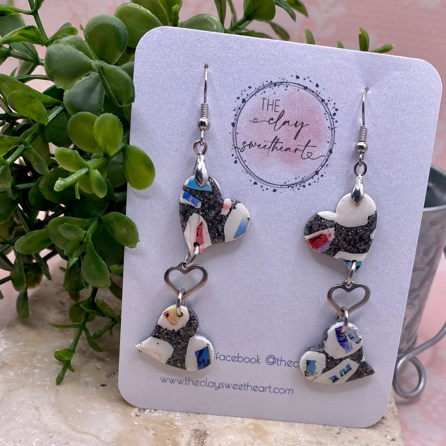 1203 polymer clay heart earrings