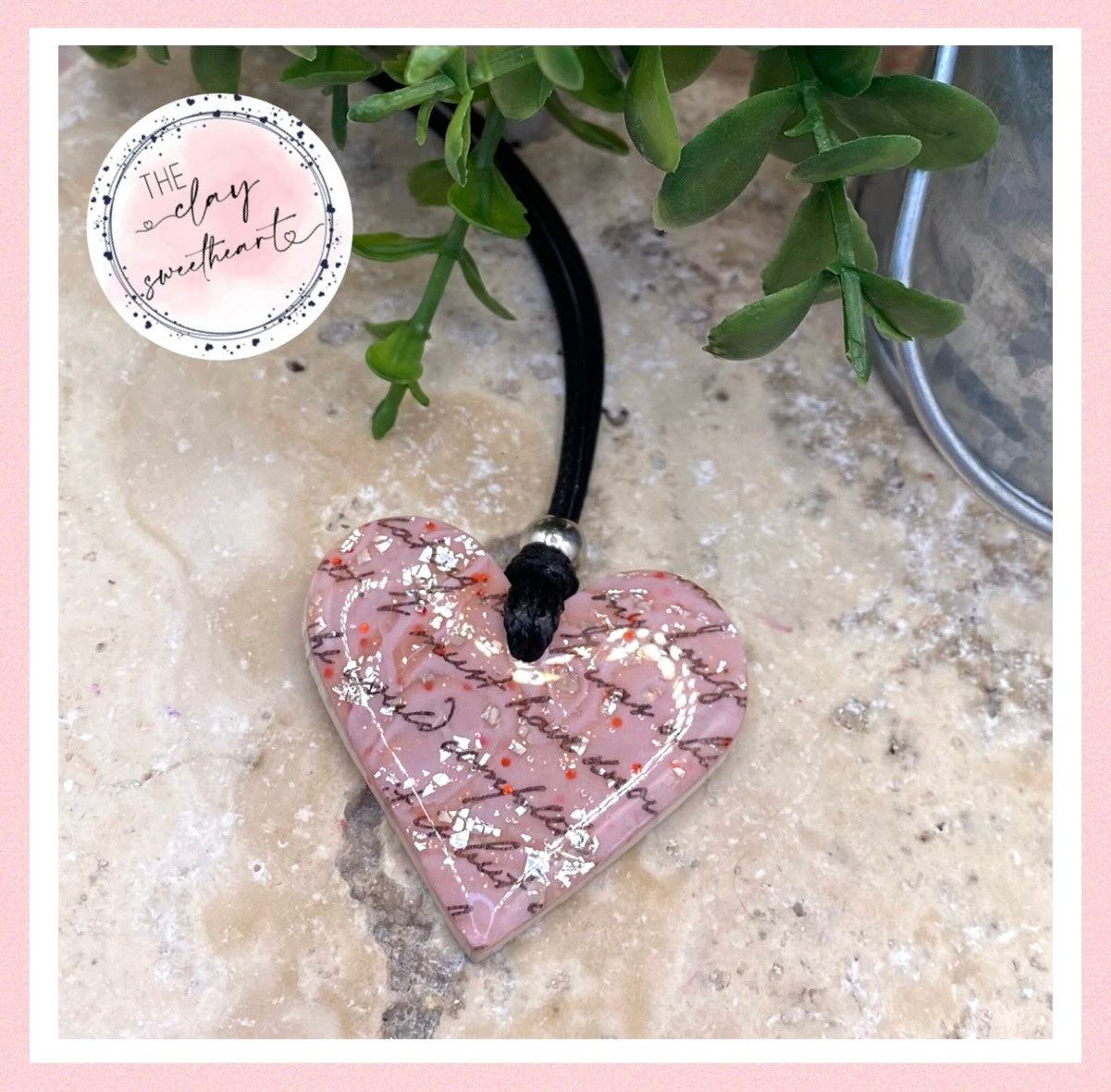 202 polymer clay pink heart necklace - valentines love letter collection