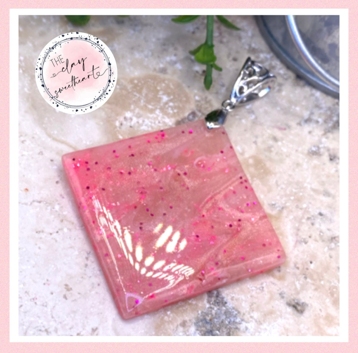 2446 pink and silver square necklace