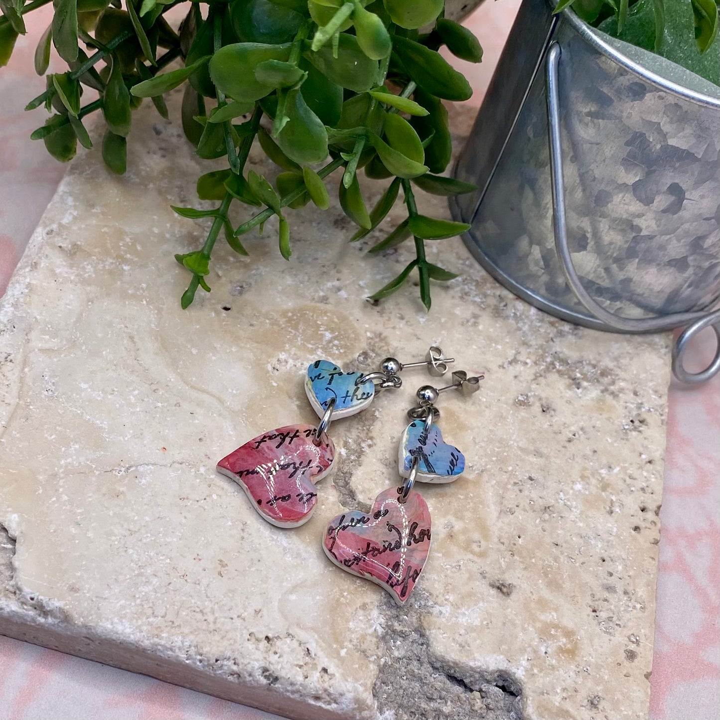 1107 polymer clay heart earrings