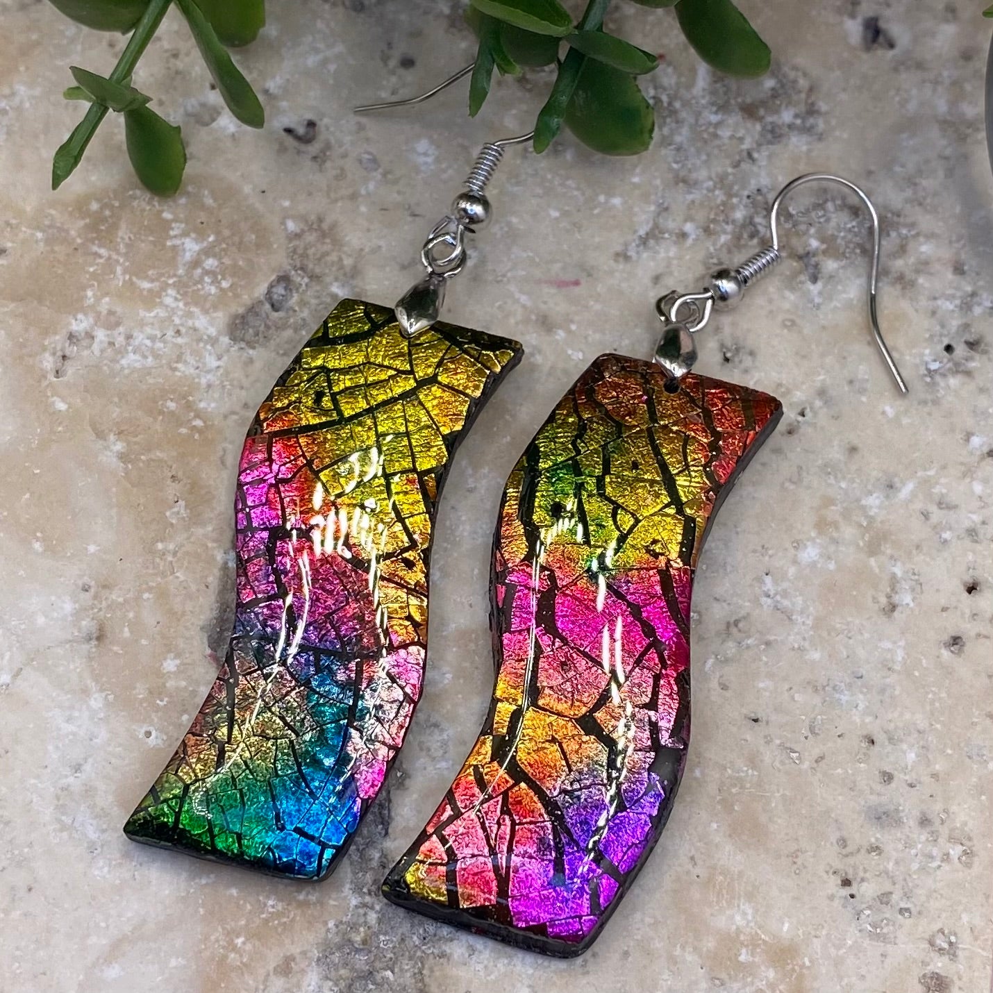 002 Rainbow prism polymer clay earrings