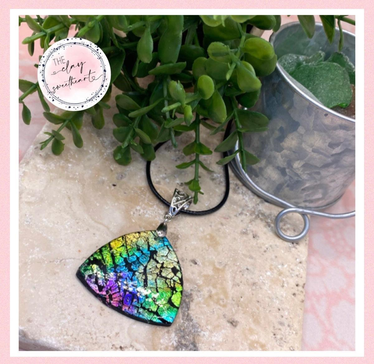 2103 Rainbow prism polymer clay necklace