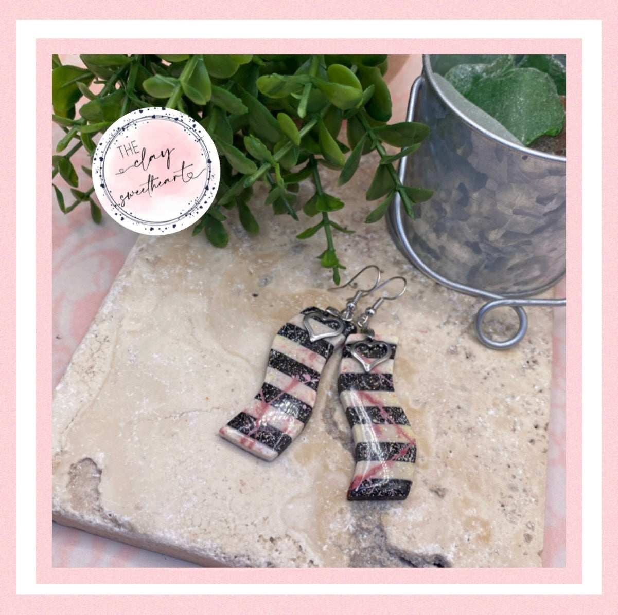 1906 polymer clay striped wave earrings