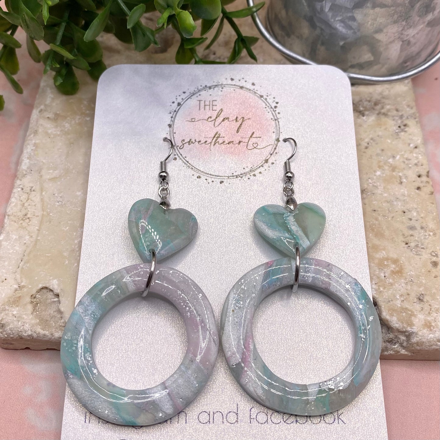 403 polymer clay heart hoop earrings