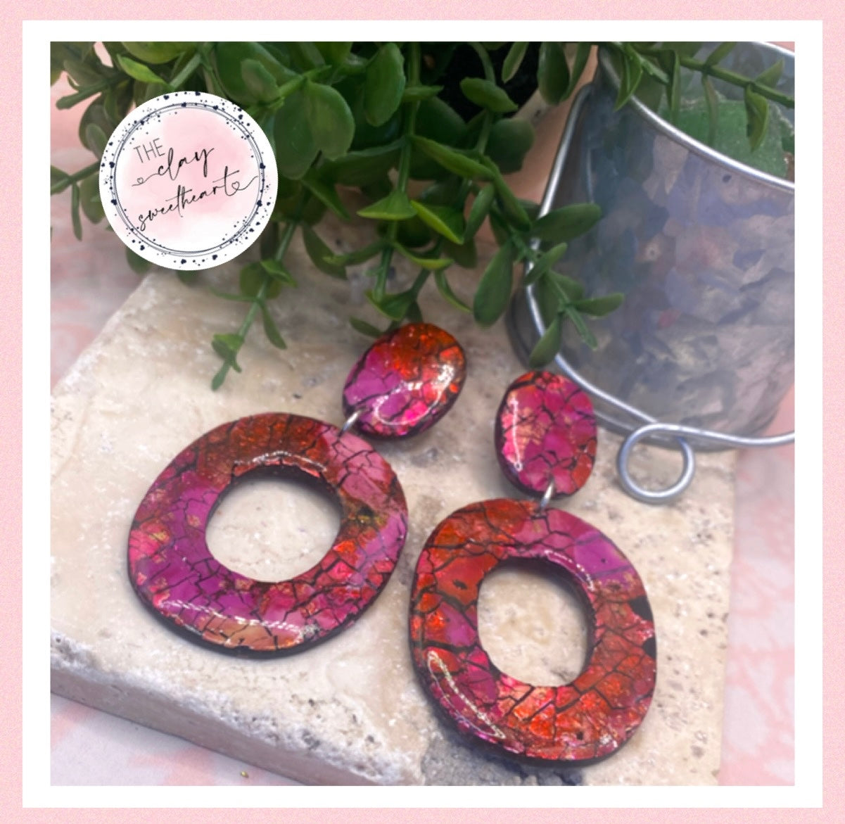 2203 red prism polymer clay earrings