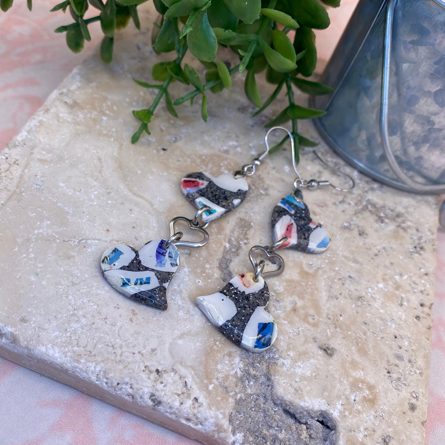 1203 polymer clay heart earrings