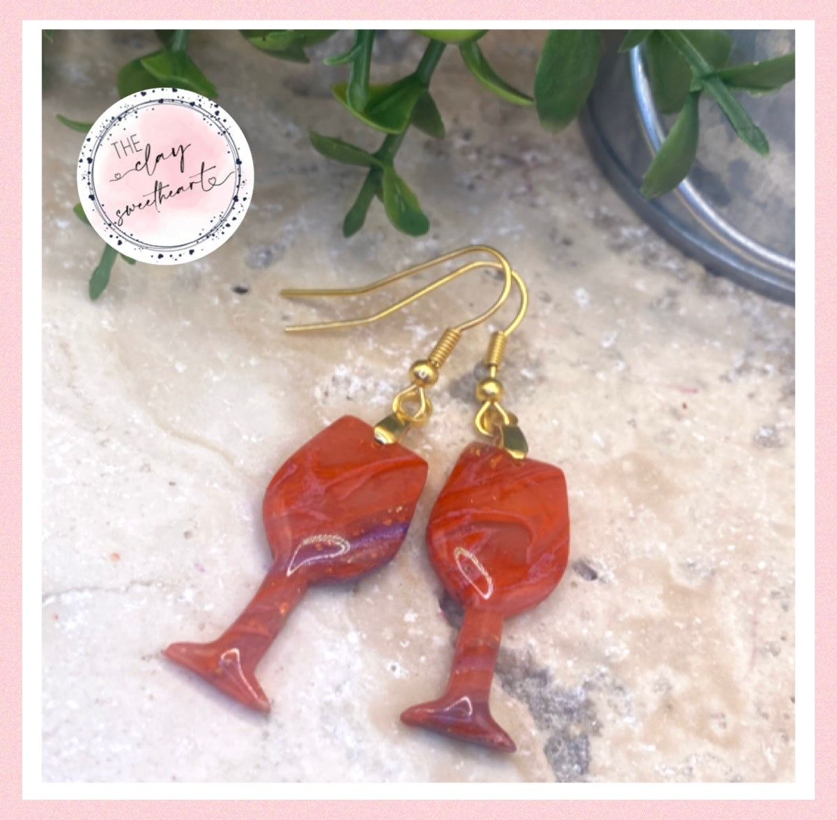 2210 red with purple polymer clay wine glass earrings