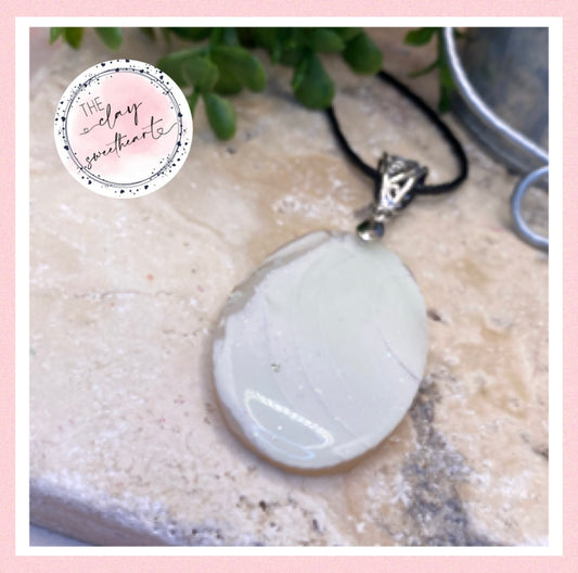 1501 white and silver polymer clay necklace