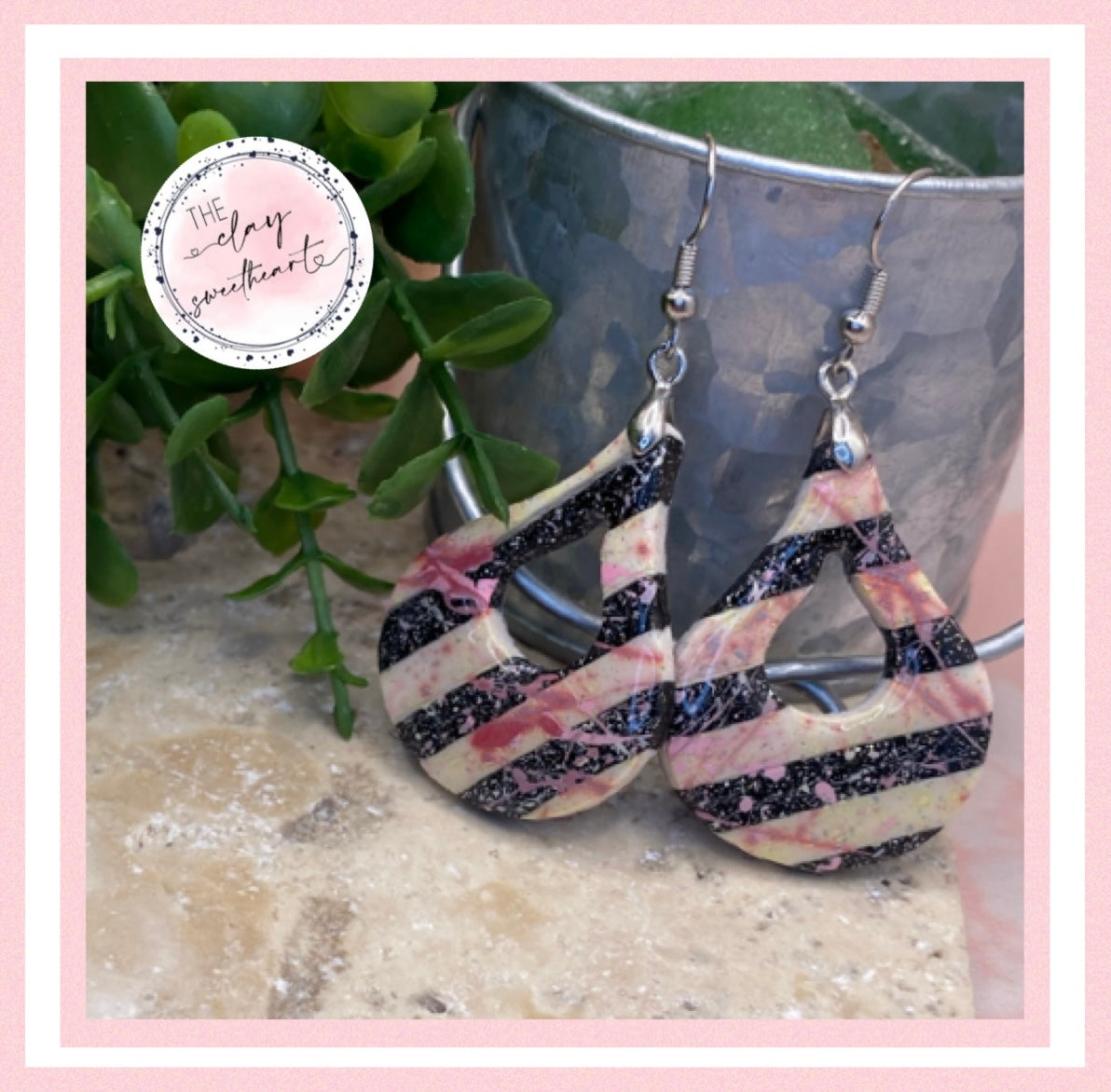 1905 polymer clay striped teardrop earrings