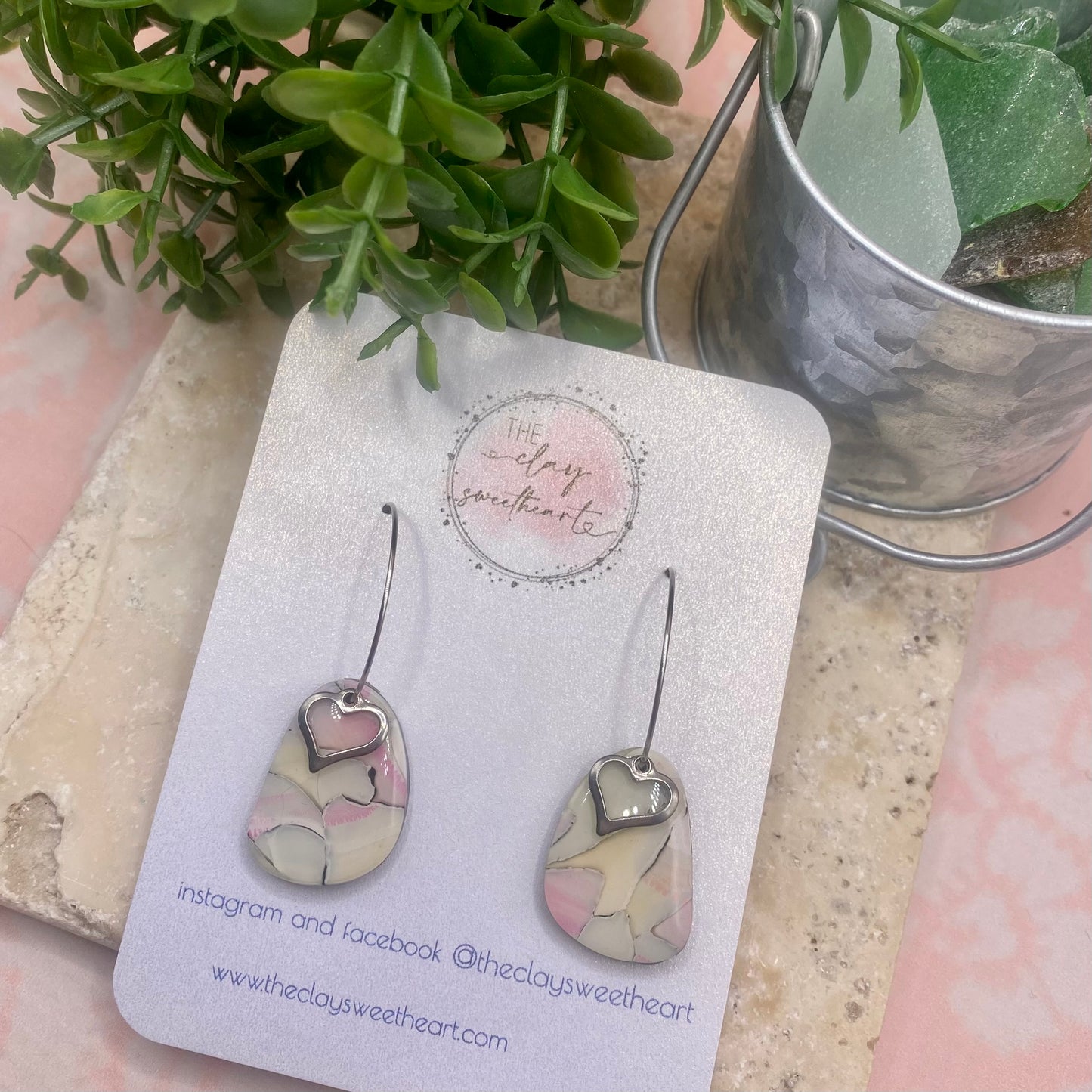 1003 polymer clay heart hoop earrings