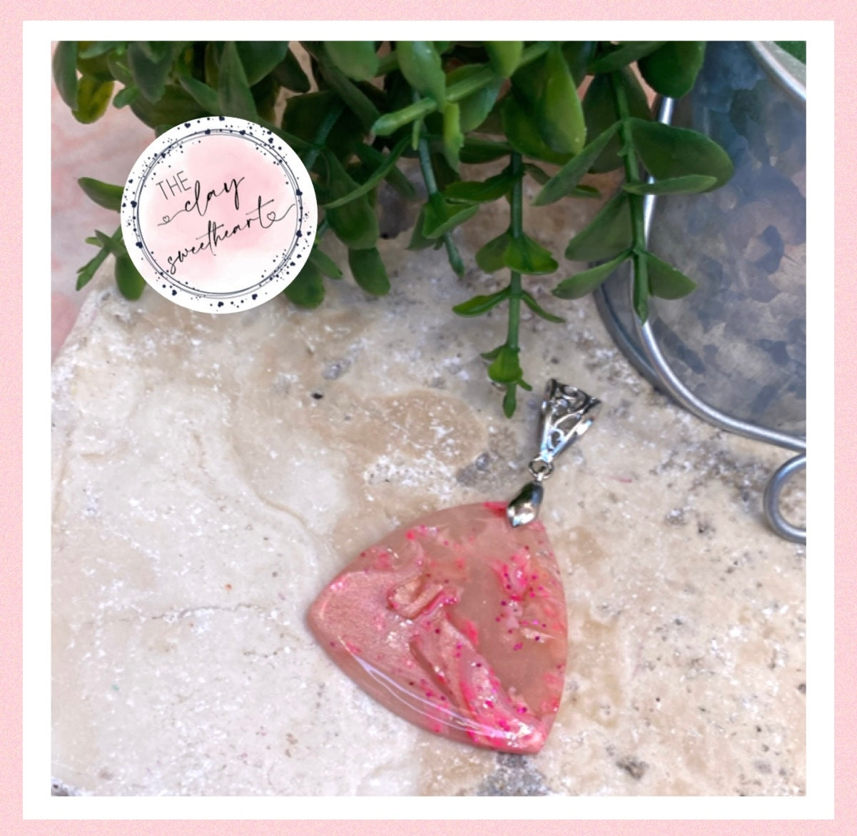 2447 pink and silver triangle necklace