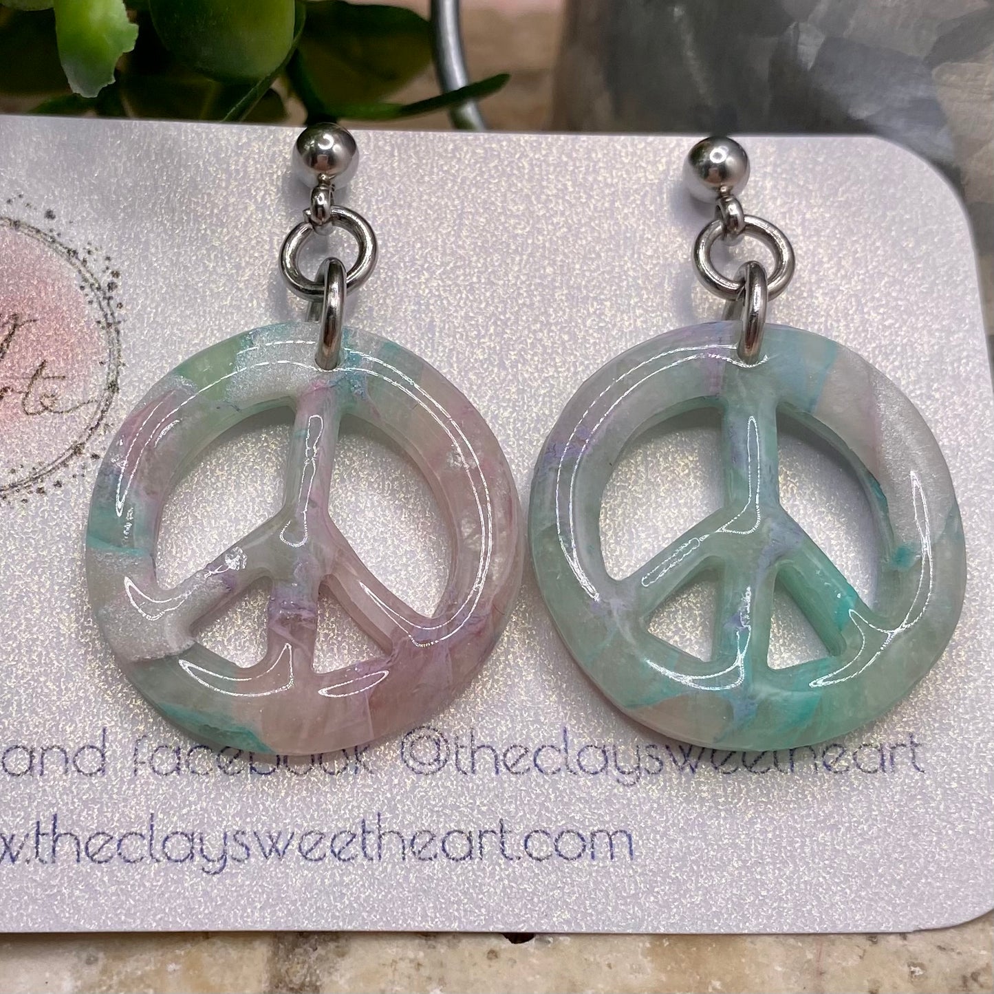 407 polymer clay peace sign earrings