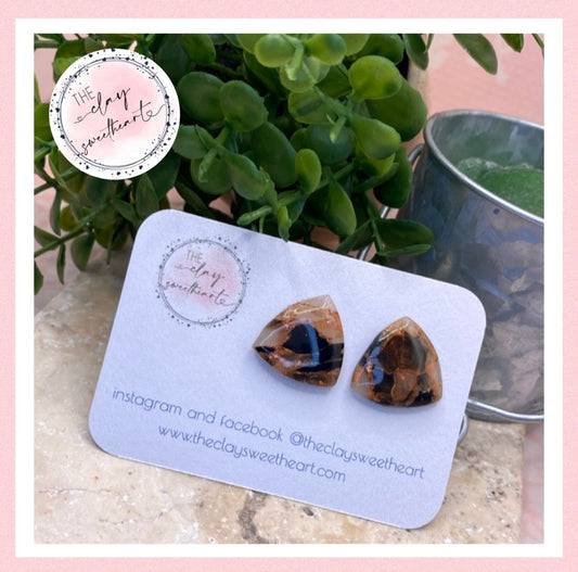 1414 black and copper polymer clay stud earrings