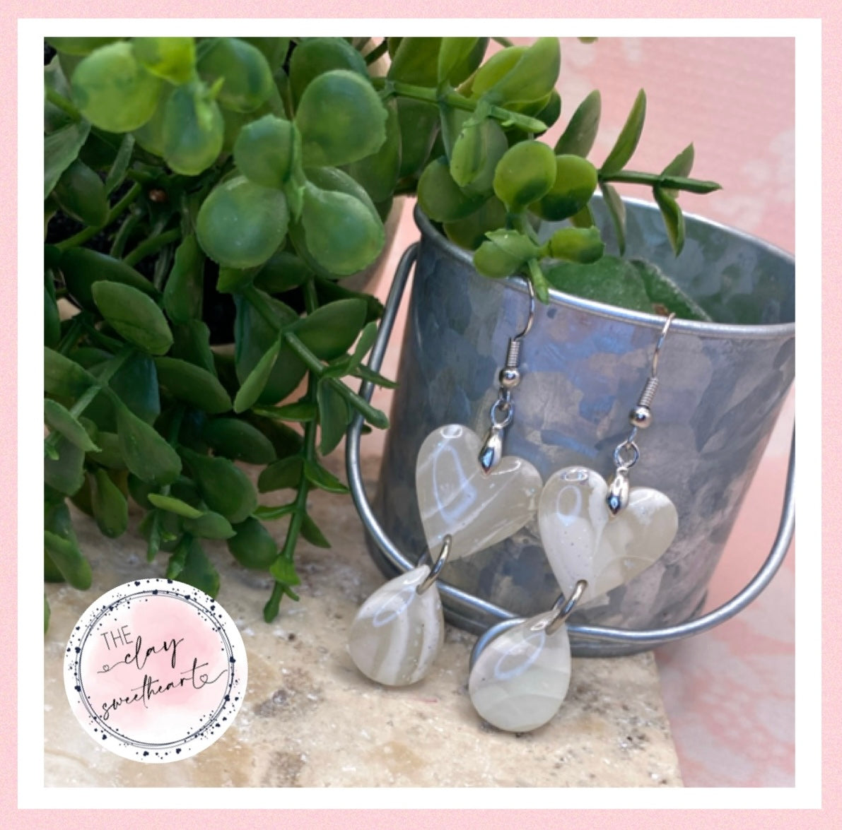 1506 white and silver polymer clay earrings