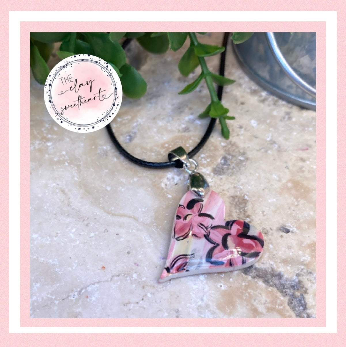 1803 polymer clay heart necklace