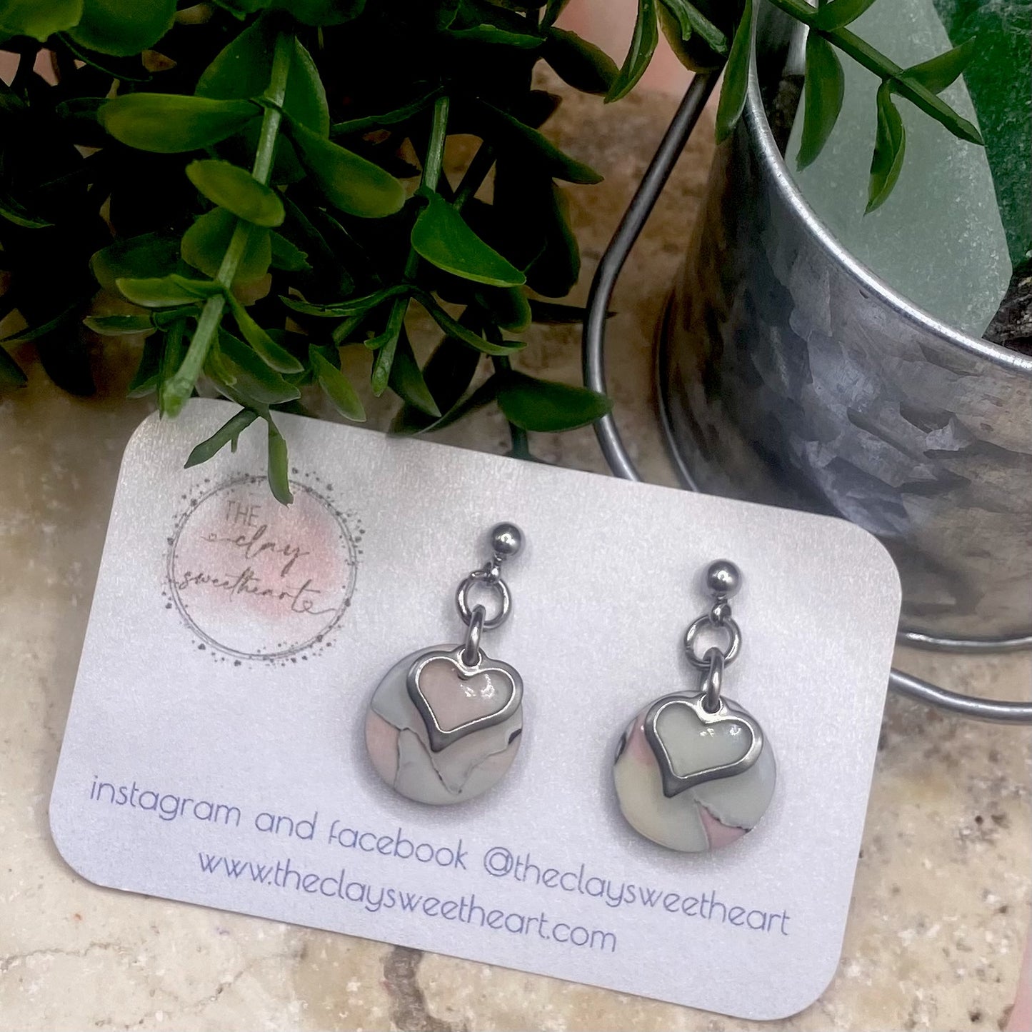 1004 polymer clay heart earrings