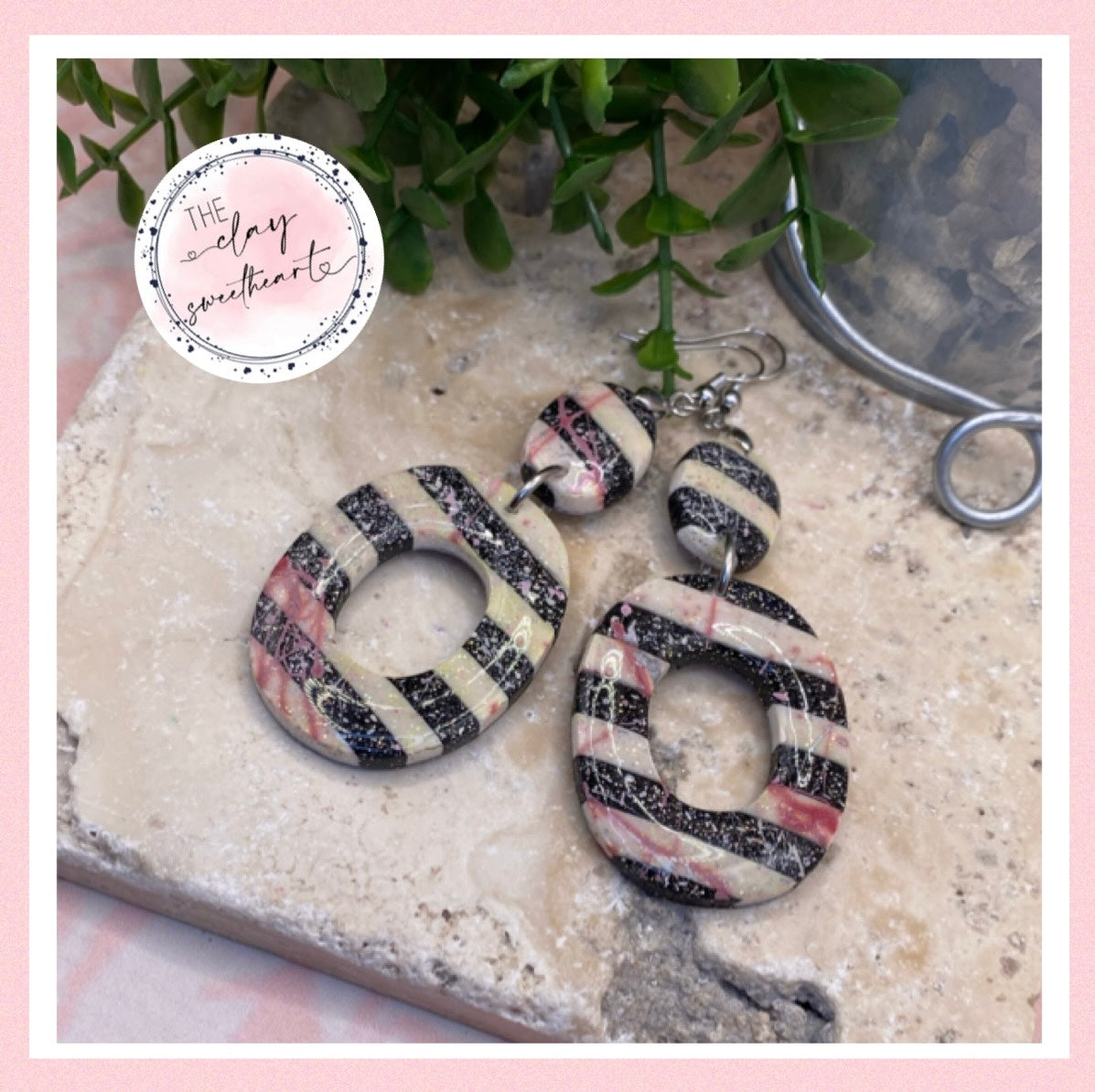 1907 polymer clay striped earrings