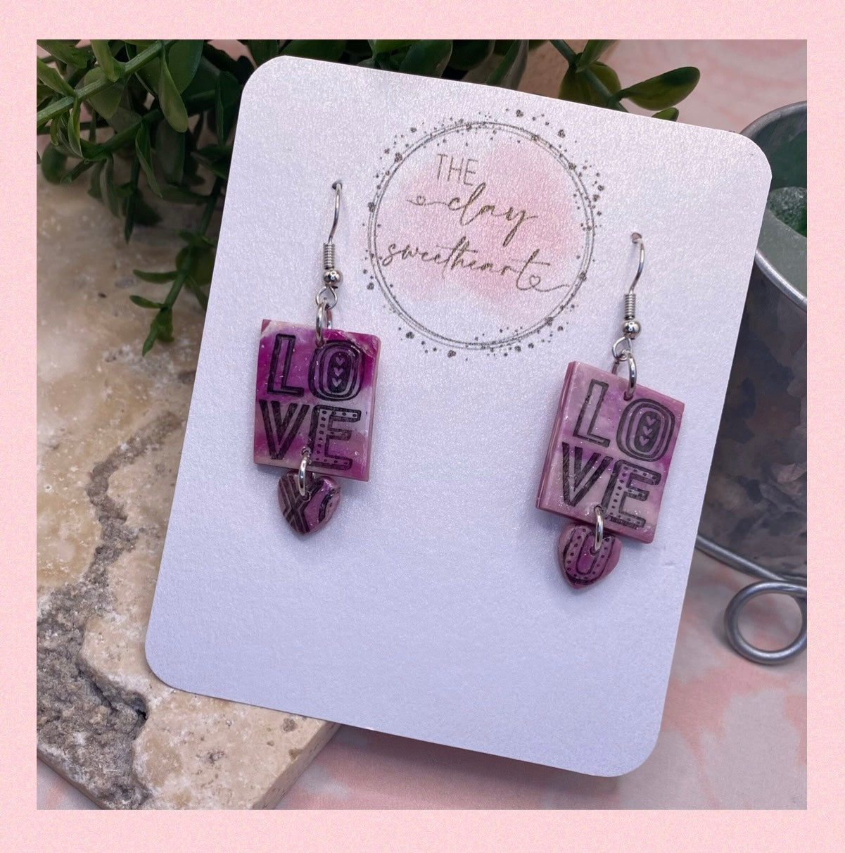 504 valentines heart polymer clay earrings