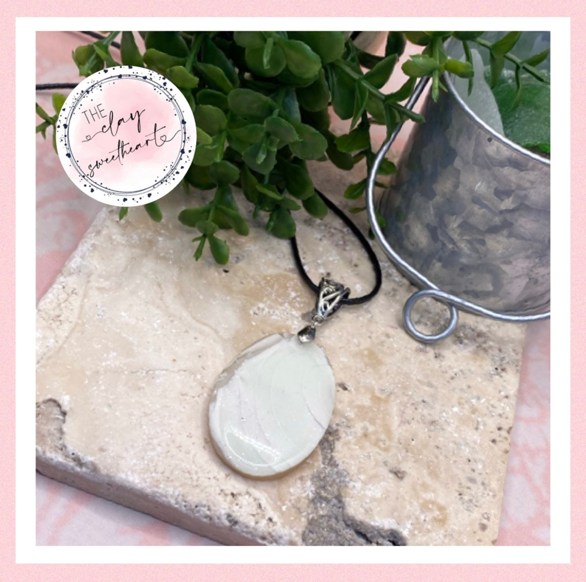 1501 white and silver polymer clay necklace