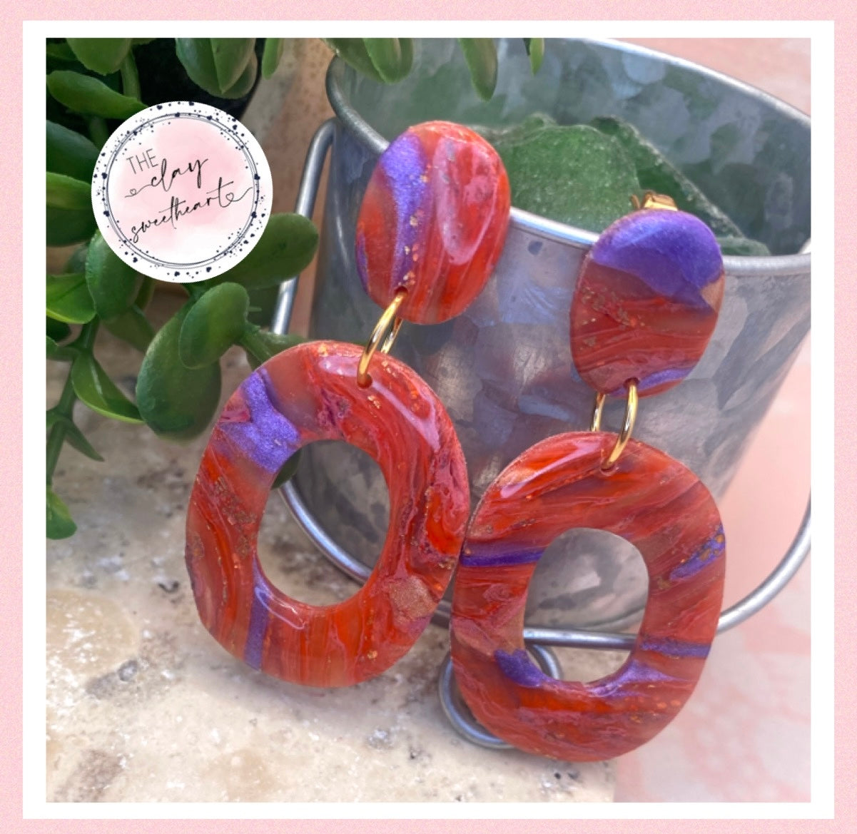 2209 red with purple polymer clay earrings