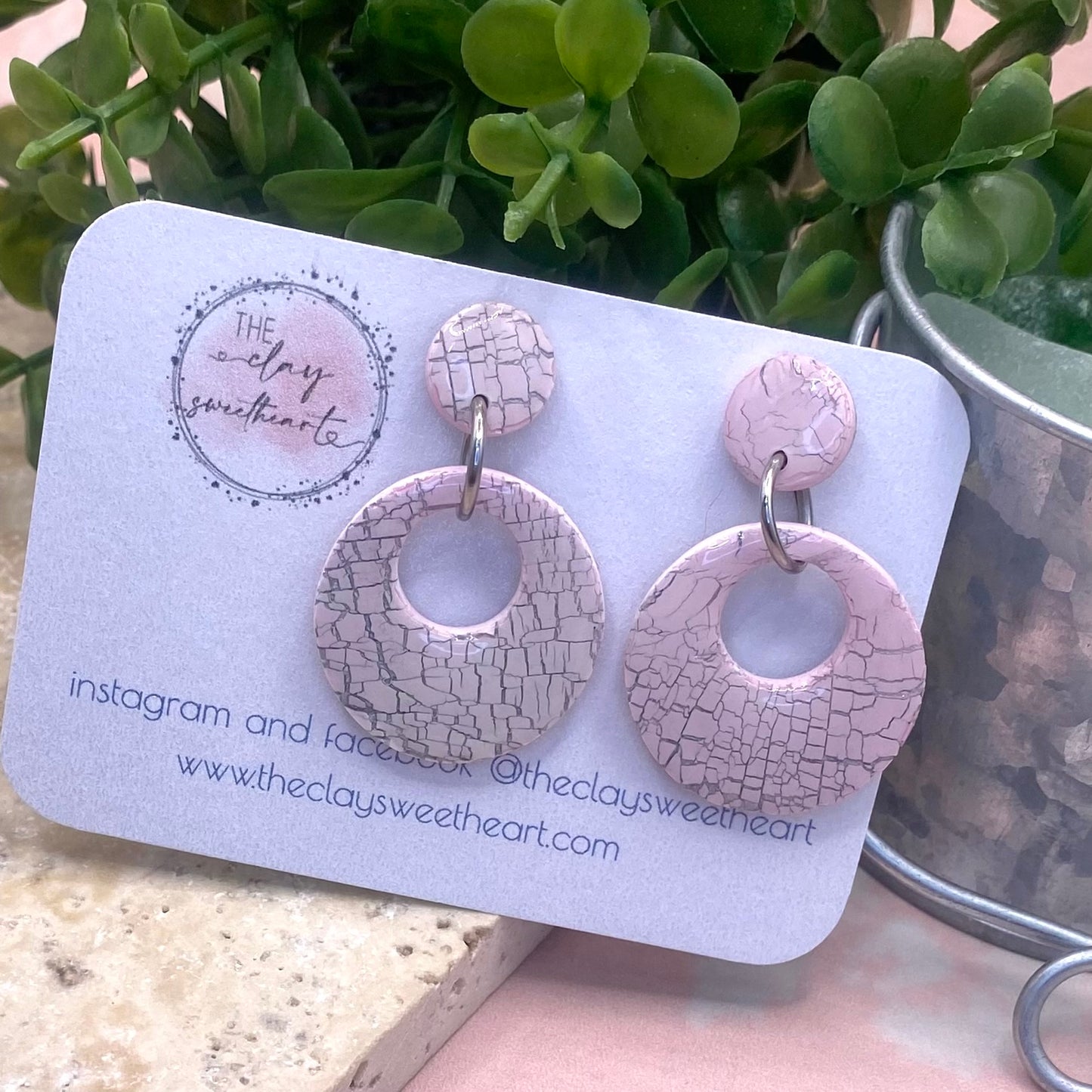 613 Pink crackle polymer clay earrings
