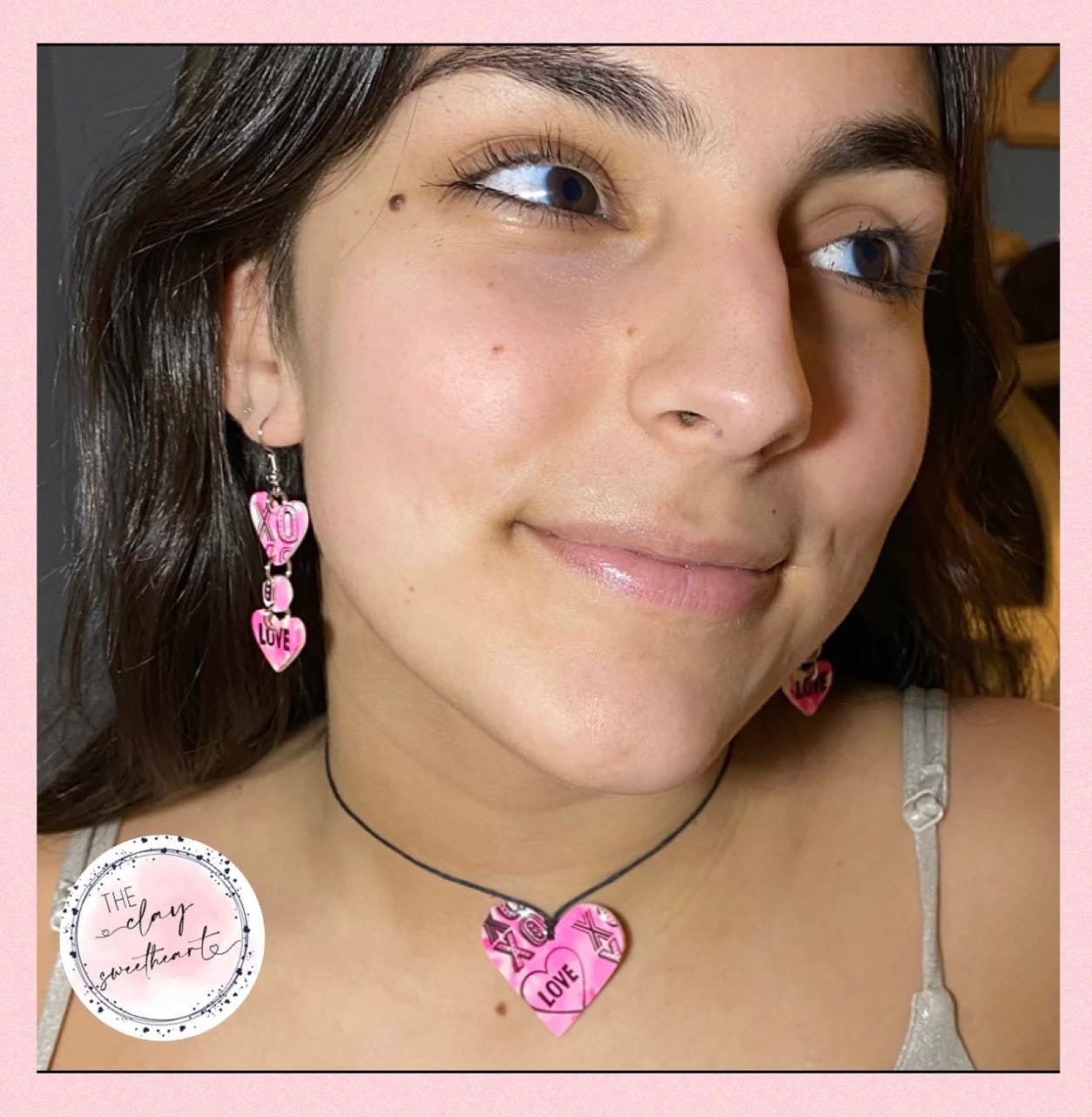 501 80s valentines heart polymer clay earrings
