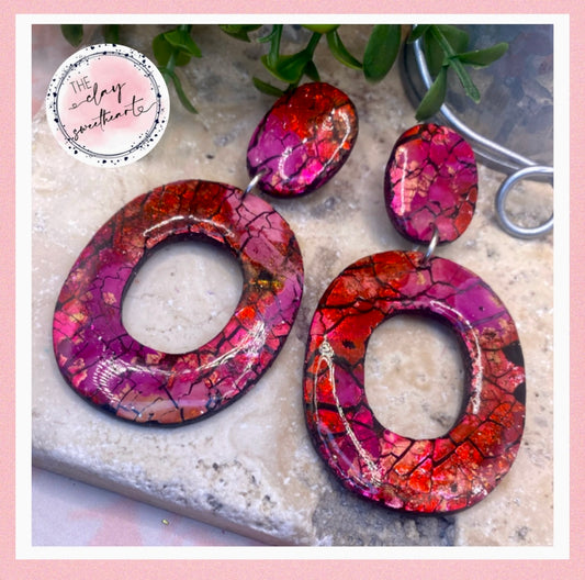 2203 red prism polymer clay earrings