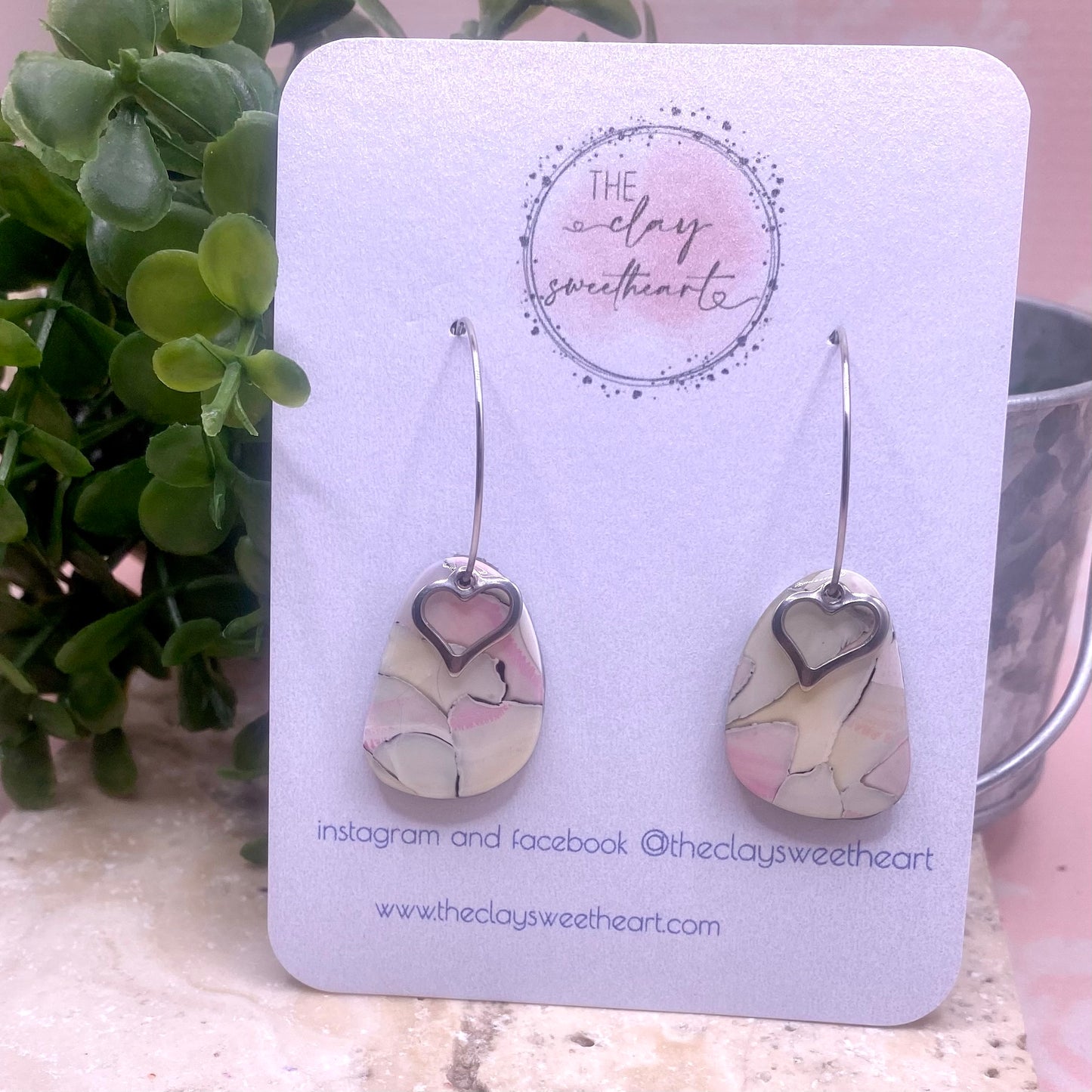 1003 polymer clay heart hoop earrings