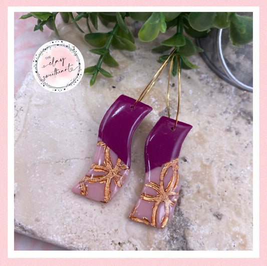 2729 Polymer clay pink and copper earrings